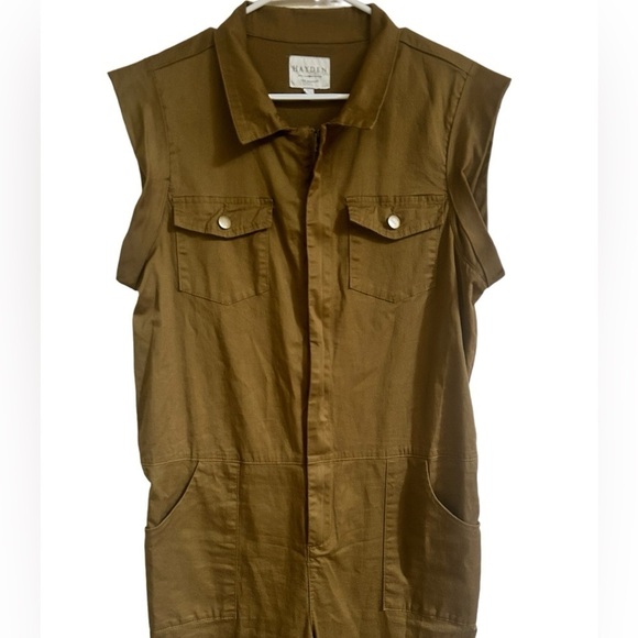 Hayden Women’s Olive Green Utility Jumpsuit Pockets Cotton Sleeveless Size Large - Picture 4 of 15